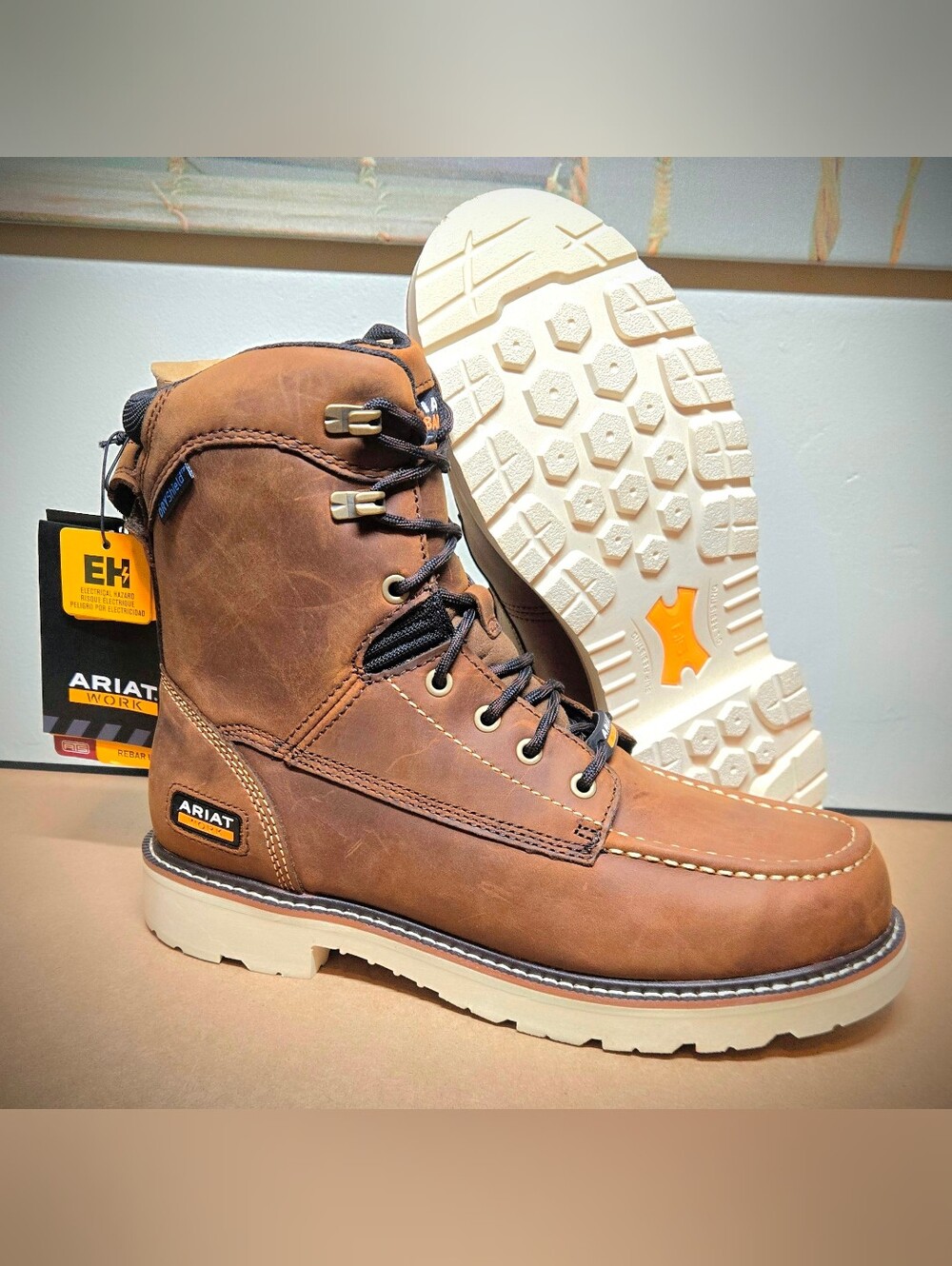 NEW $199 Ariat Men's Size 9.5 Work Boots Rebar Lift 8" H20 Waterproof